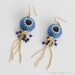 Earrings in Cobalt Blue Turquoise with Crystals and Gold Chain Tassel