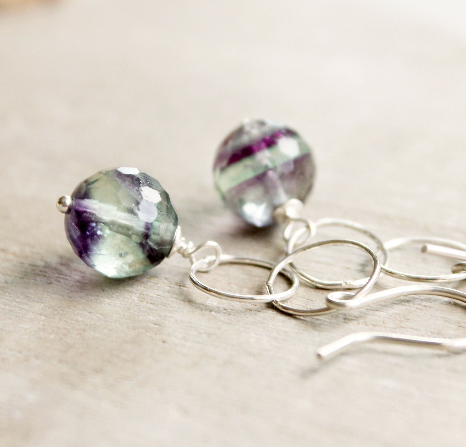Gemstone Earrings - Fluorite, Sterling Silver,  Gemstone Jewelry, Handmade Jewelry, Dangle Earrings