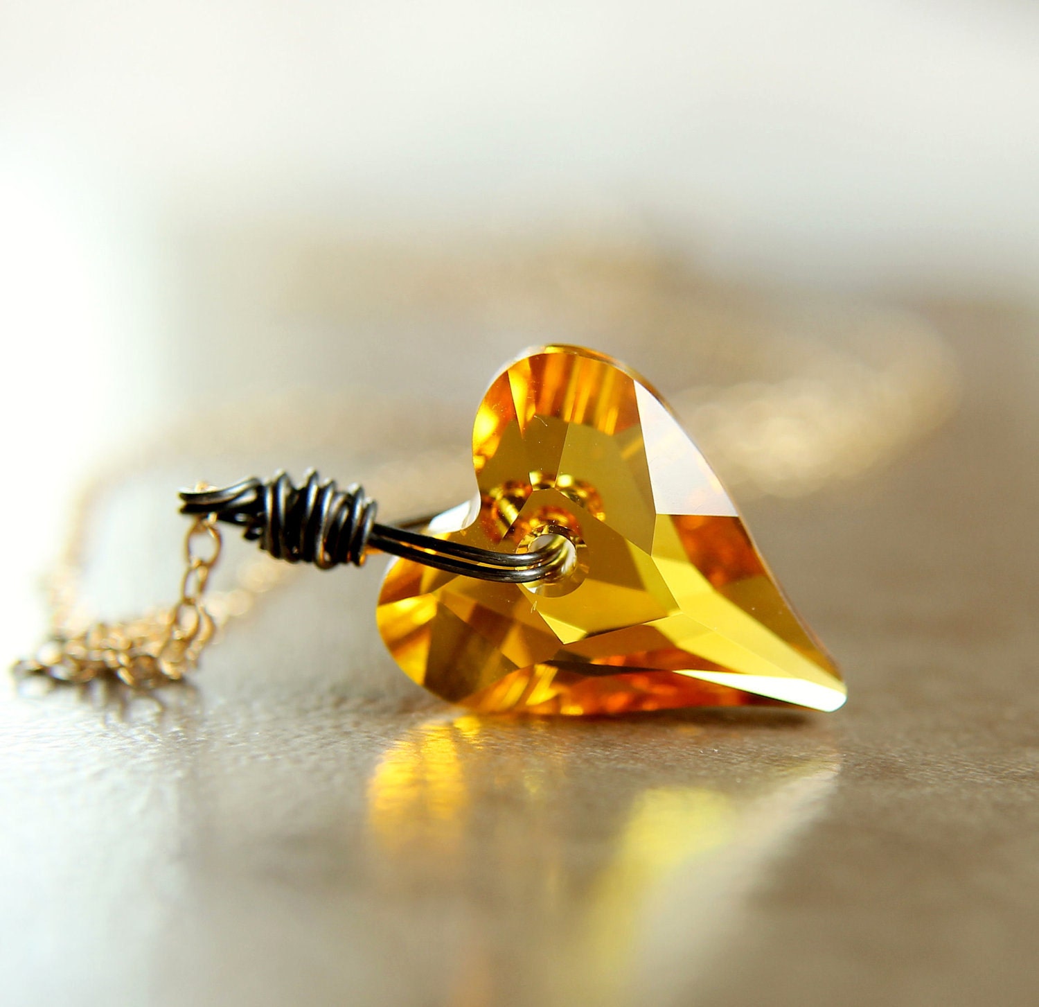 Golden Swarovski Necklace - Mixed Metals -  Gold Filled -    Sterling Silver  - Crystal Jewelry  -  Heart Necklace  -  Swarovski Jewelry