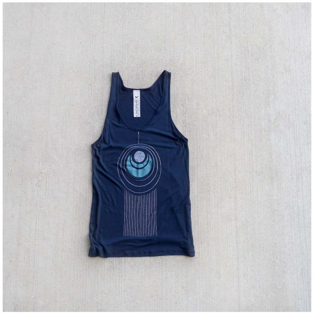 Womens tank top - spring fashion - geometric peacock feather print on navy blue oversized viscose tanks - TAIL FEATHER