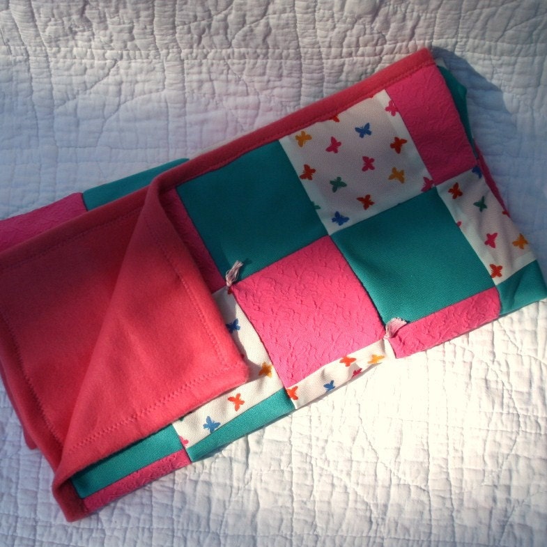 Stroller Quilt Vintage Butterflies Fabric Pink OOAK