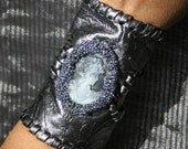gunmetal leather cameo cuff