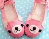 Bear Shoes - Pink Happy Animal Mary Janes - Adult Size 10