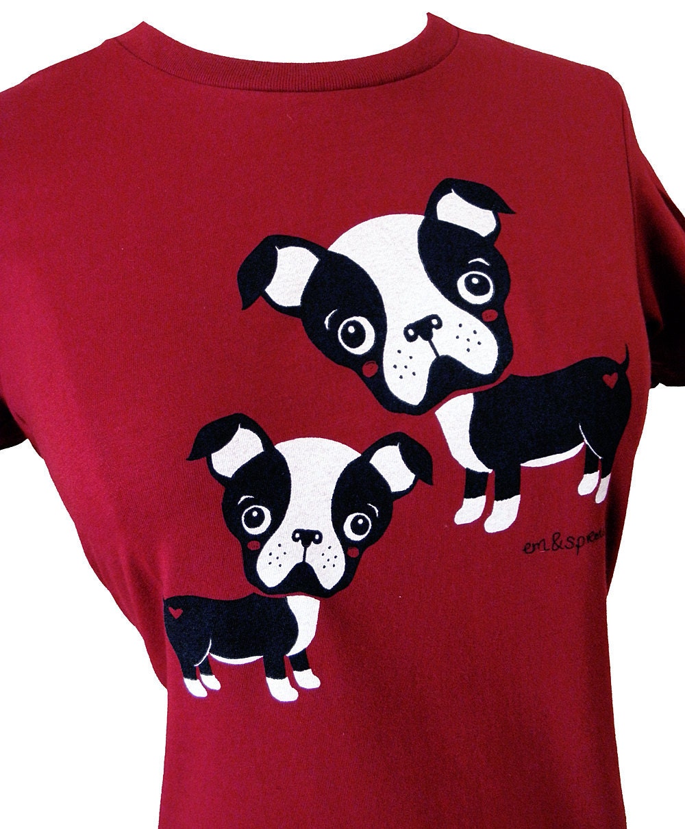 Boston Terrier Shirt - Deep Red Dog T-Shirt - Available in Ladies sizes S, M, L, XL