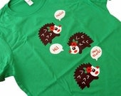 Hedgehog T-Shirt - HELLO Hedgehog Green Shirt - Available in Ladies sizes S, M, L, XL