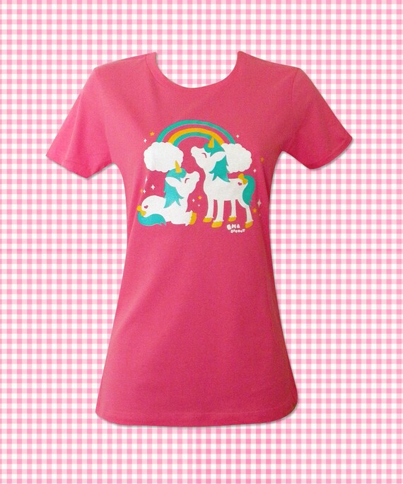 Unicorn T-Shirt - Pink KAWAII Ladies Shirt - Size Small