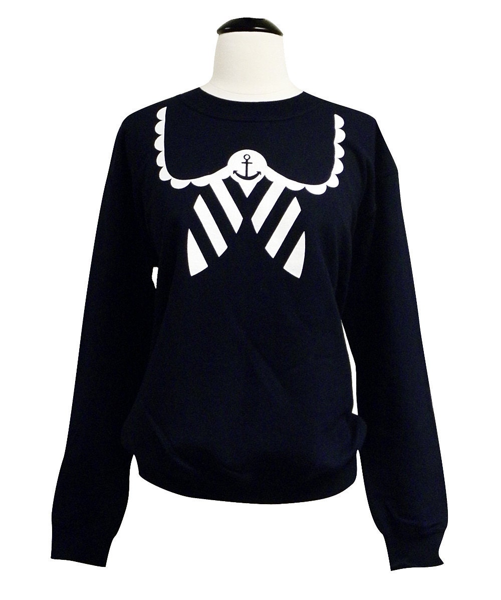 Sailor Sweatshirt - Nautical Anchor Navy Blue Sweater - Available in sizes S, M, L, XL