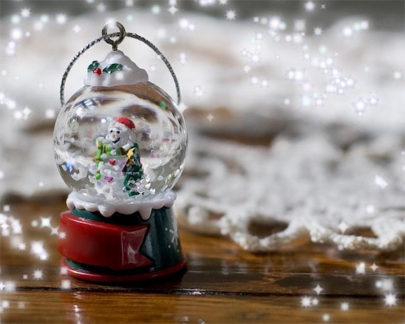 25% OFF - Christmas holiday card snowglobe snowman snow greeting, Set of Four - Christmas Magic