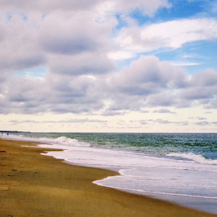 Ocean beach photograph, sand clouds summer gentle waves  8x8  A Day in June