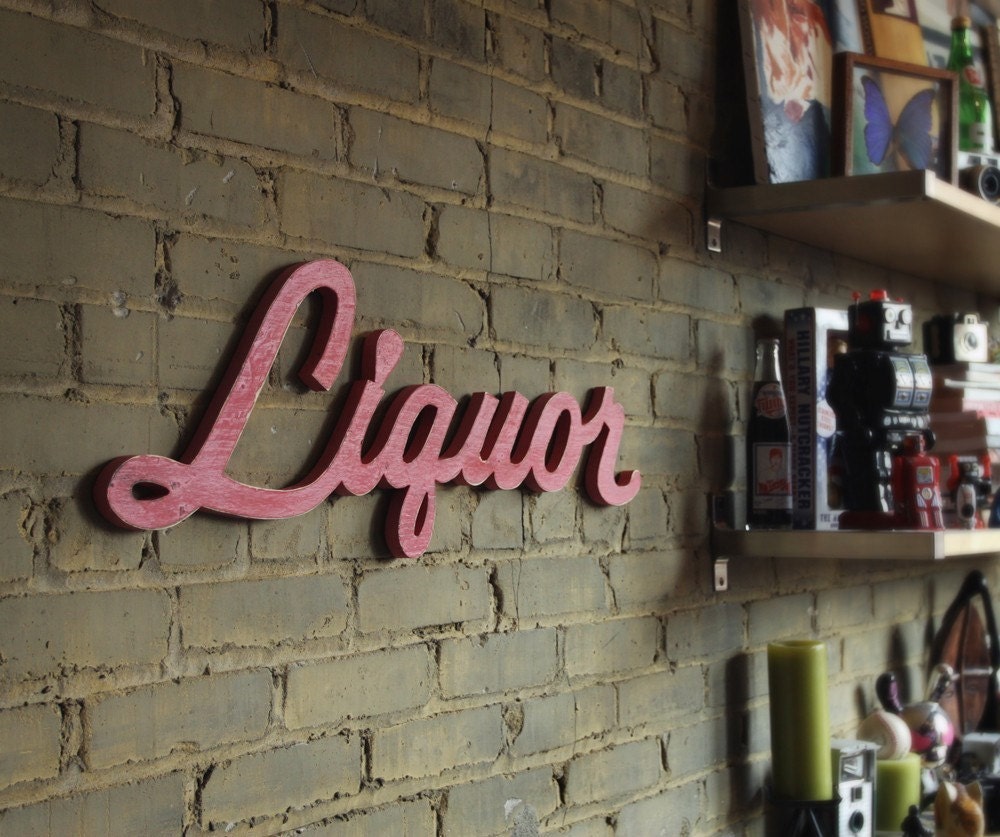 Liquor lounge handmade wood sign - wall decoration for vintage or modern decor