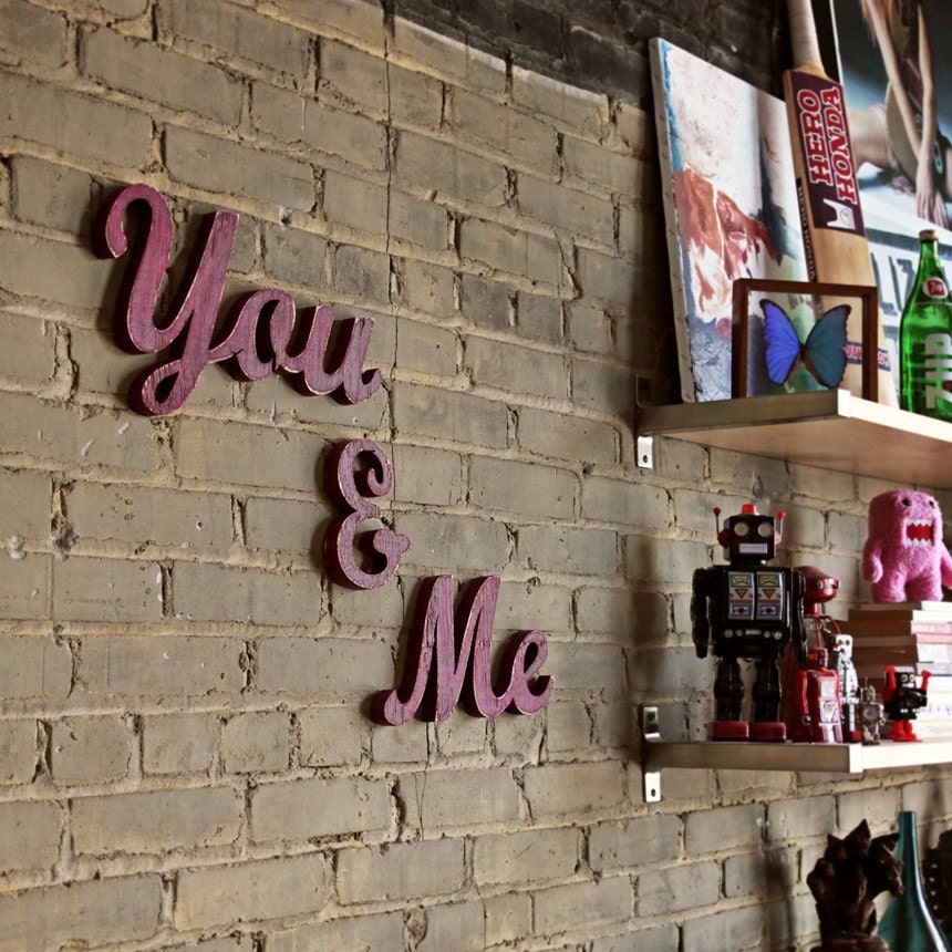 Wedding and Engagement - You and Me handmade wood sign - wall decoration for vintage or modern decor