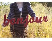 bonjour handmade wood sign - wall decoration for vintage or modern decor
