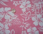 Tropical Hawaiian Flowers on Pink french terry knit fabric 1YD