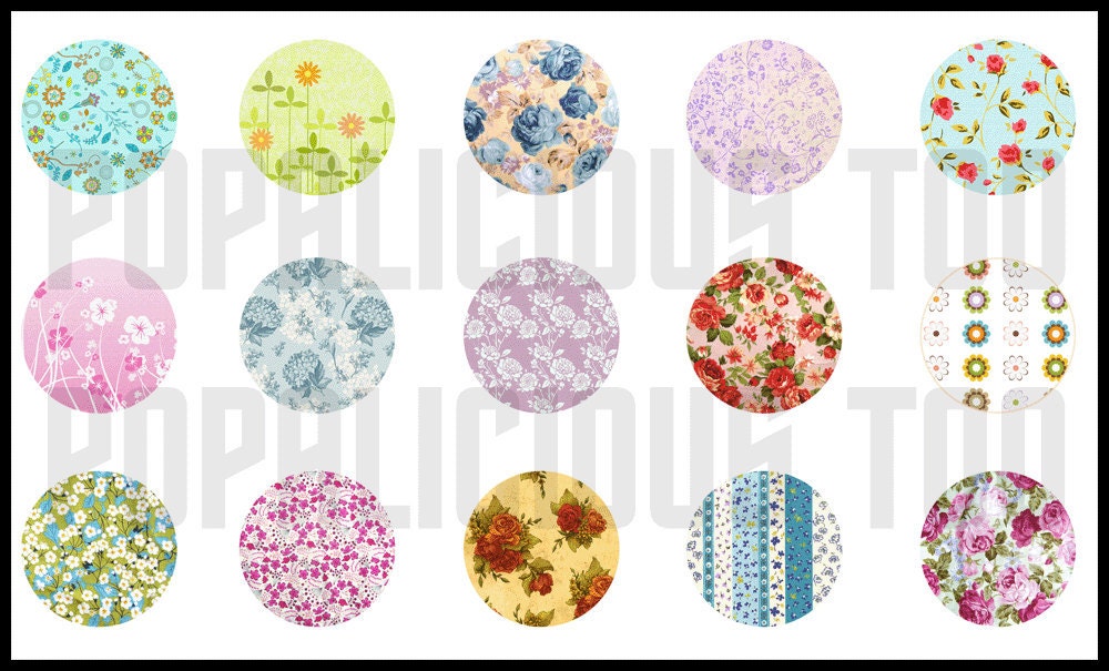 15 Shabby Chic Designs flat back buttons or pin backs 1 inch cabochons part 2