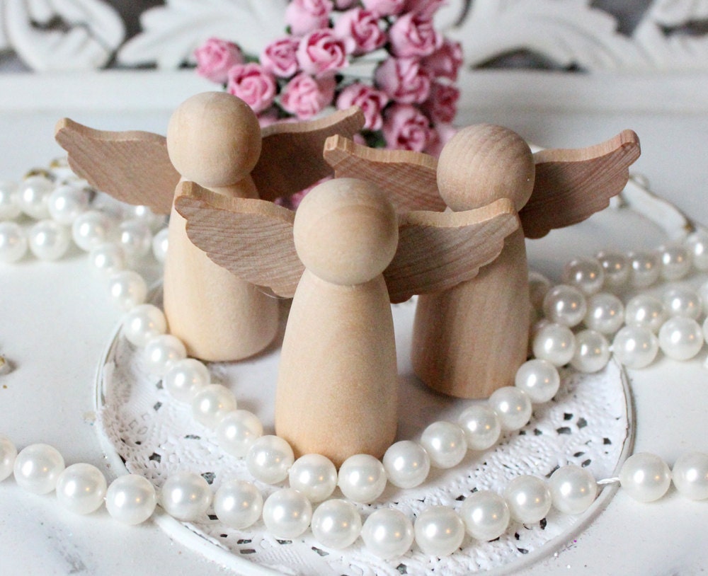 Wooden Angel Girl Dolls with Attachable Wings DIY set of 6
