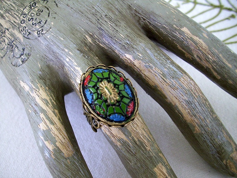 Vintage Cabochon BoHo Filigree Ring