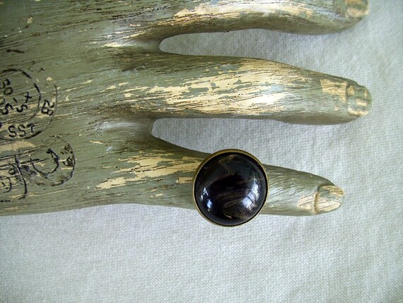 Black and Gold Swirl Cabochon Ring
