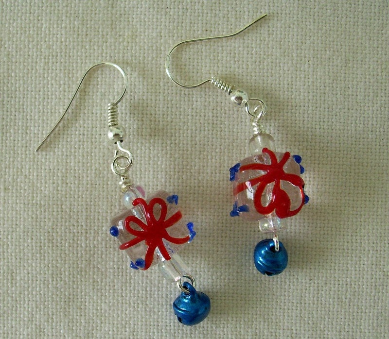 Glass Gift Package Earrings - Red and Blue