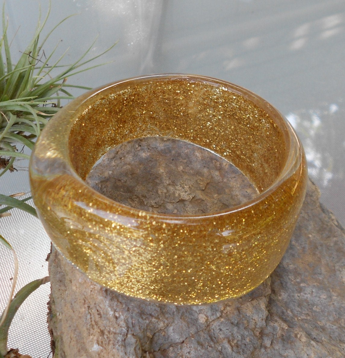 2 CHUNKY LUCITE Bangles with Gold Glitter, Vintage Lucite Bangles....Free Shipping