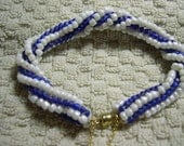Blue and White - Beaded Spiral Woven Twist