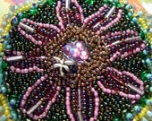 Green Thumb Flower Gardener Bead Embroidered Floral  Pendant