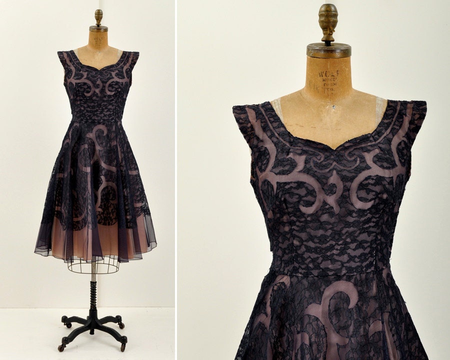 reserved - 50s Tulle Lace Party Dress