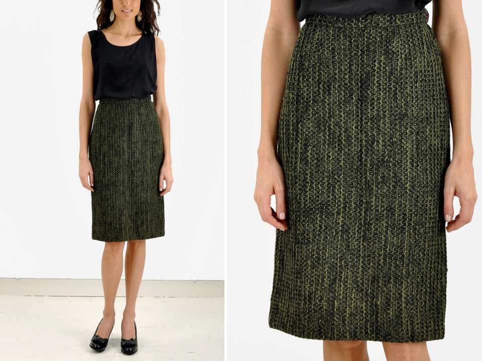 Reserved // 60s Green Knit Pencil Skirt