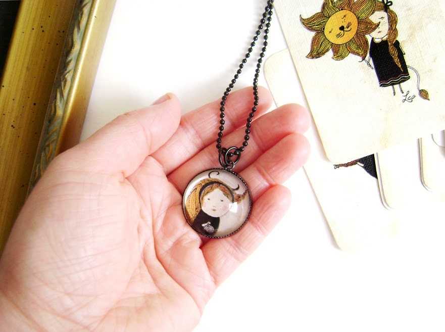 Astrology necklace - Custom zodiac sign. Talisman. Sign pendant. Glass cabochon.