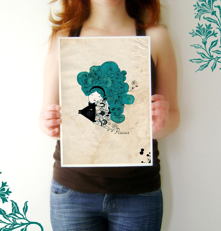 8x11 inches art print - Pisces from Zodiac Sign Series by Kristina Sabaite