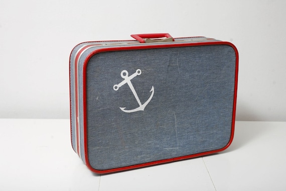 RESERVED FOR LAURA Vintage Luggage Upcycled with a Screen Printed Anchor