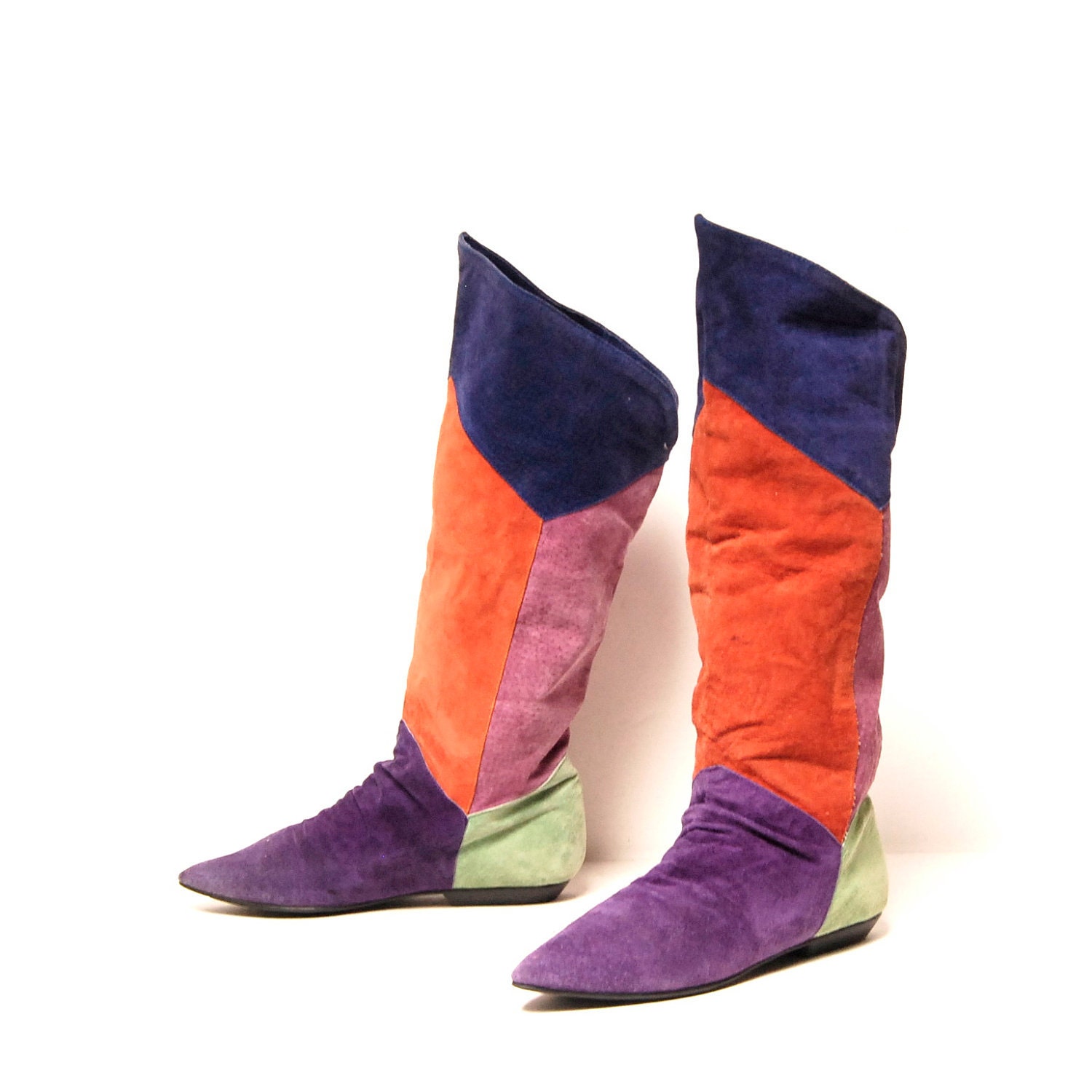 size 8 COLORBLOCK multicolor leather 80s KNEE HIGH tall boots