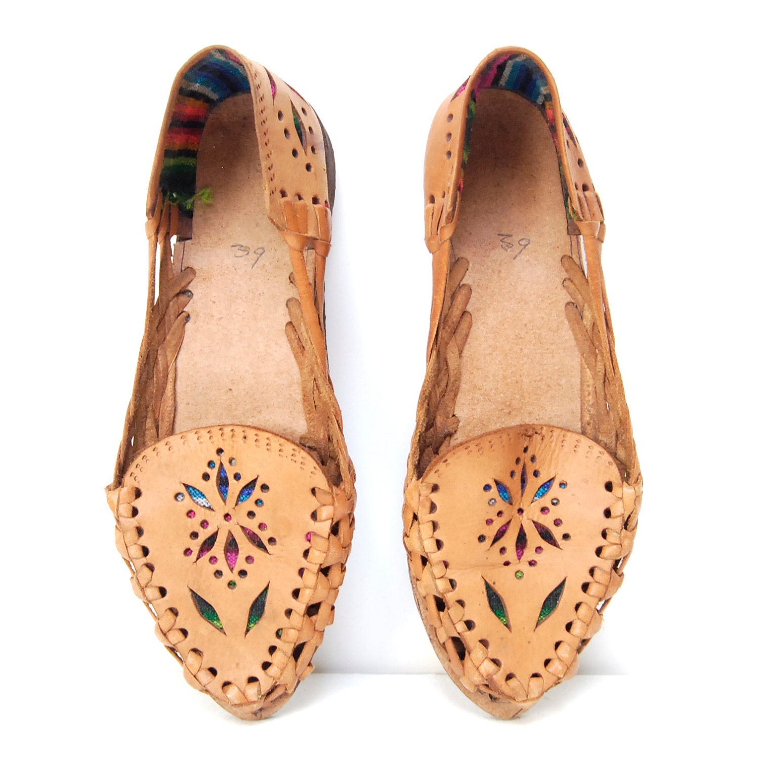 GUATEMALAN woven leather CUTOUT ethnic HUARACHE by