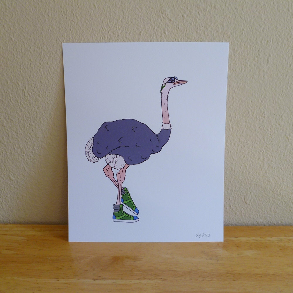 Animals on the Run Illustration - Ossie -  8x10 Archival Digital Art Print