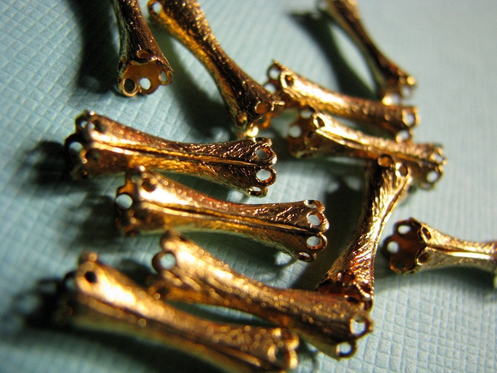12 fancy vintage gold tube beads