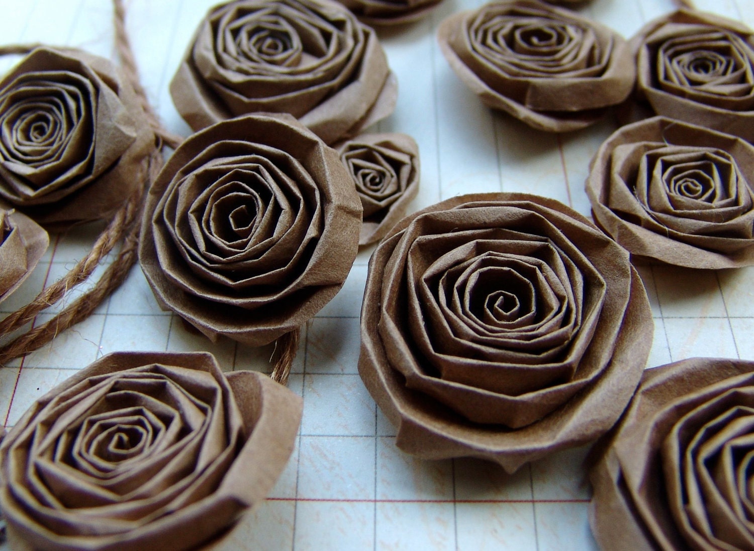 Upcycled Recycled Paper Bag handmade paper flowers SET of 15 kraft paper roses