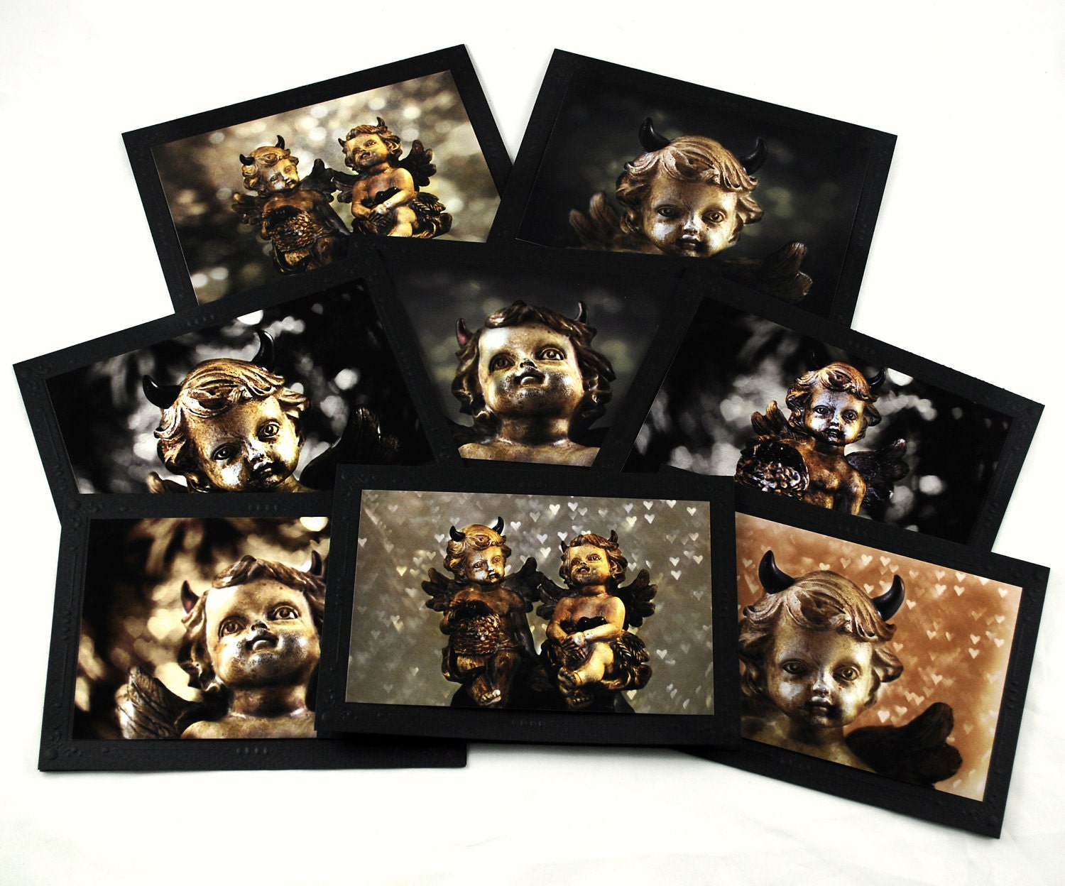 Goth Greeting Cards - Set of 8 - Little Demons - 5x7 in Black - Unique - Blank Cards - Valentine - All Occasions