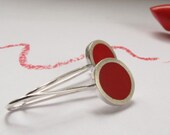Little Round Drop Earrings - Lipstick Red Resin & Silver Earrings - Pop - UK - QuercusSilver