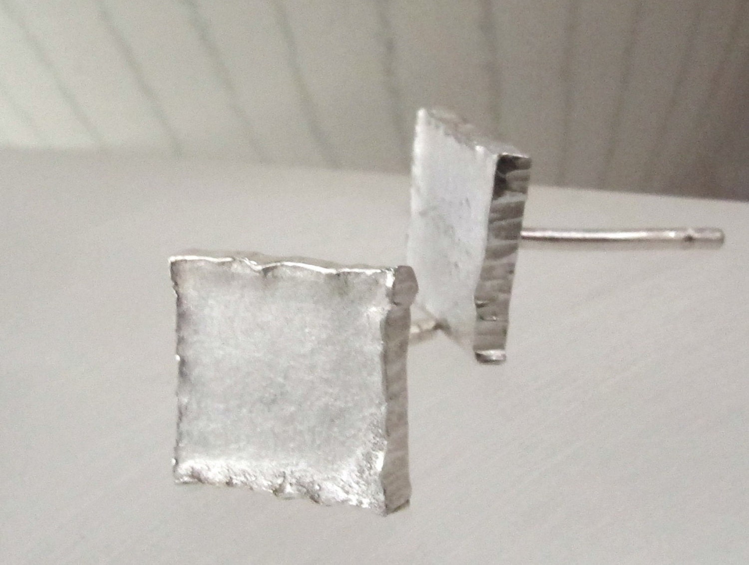 Small Hammered Silver Earrings - Square Stud Earrings - Rustic Jewellery -The Edge
