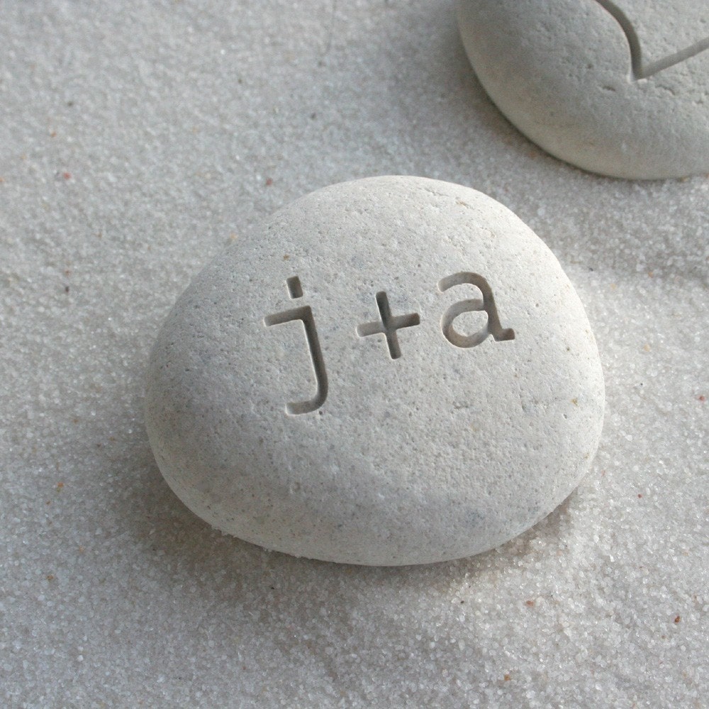 Petite love stone - you plus me personalized initials pebble by sjEngraving