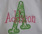 Little Lila Tee in Preppy Pink and Green -  Applique Initial Tee or Bodysuit - Short Sleeves