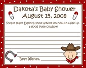 24 Personalized Baby Shower Advice Cards - Little Cowboy Theme