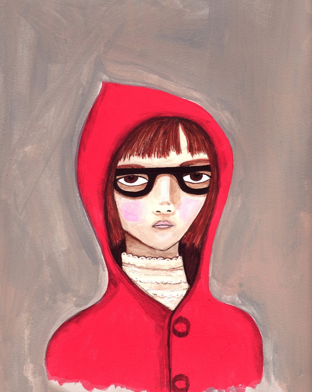 Evie in Her Glasses and Red Hood