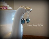 Wedding Jewelry - Montana Blue Crystal Cube Dangle Earrings
