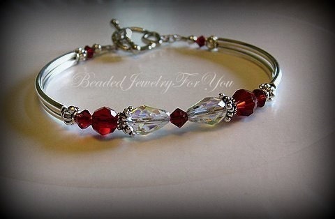 Wedding Bracelet - Ruby Red Swarovski Crystal Bridesmaid Bangle Bracelet