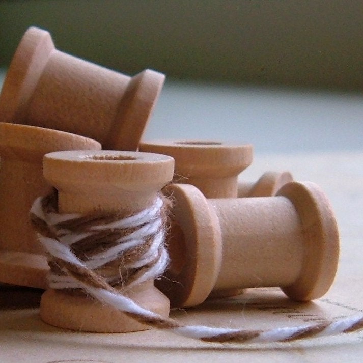 Very Small Wooden Spools - Set of Ten