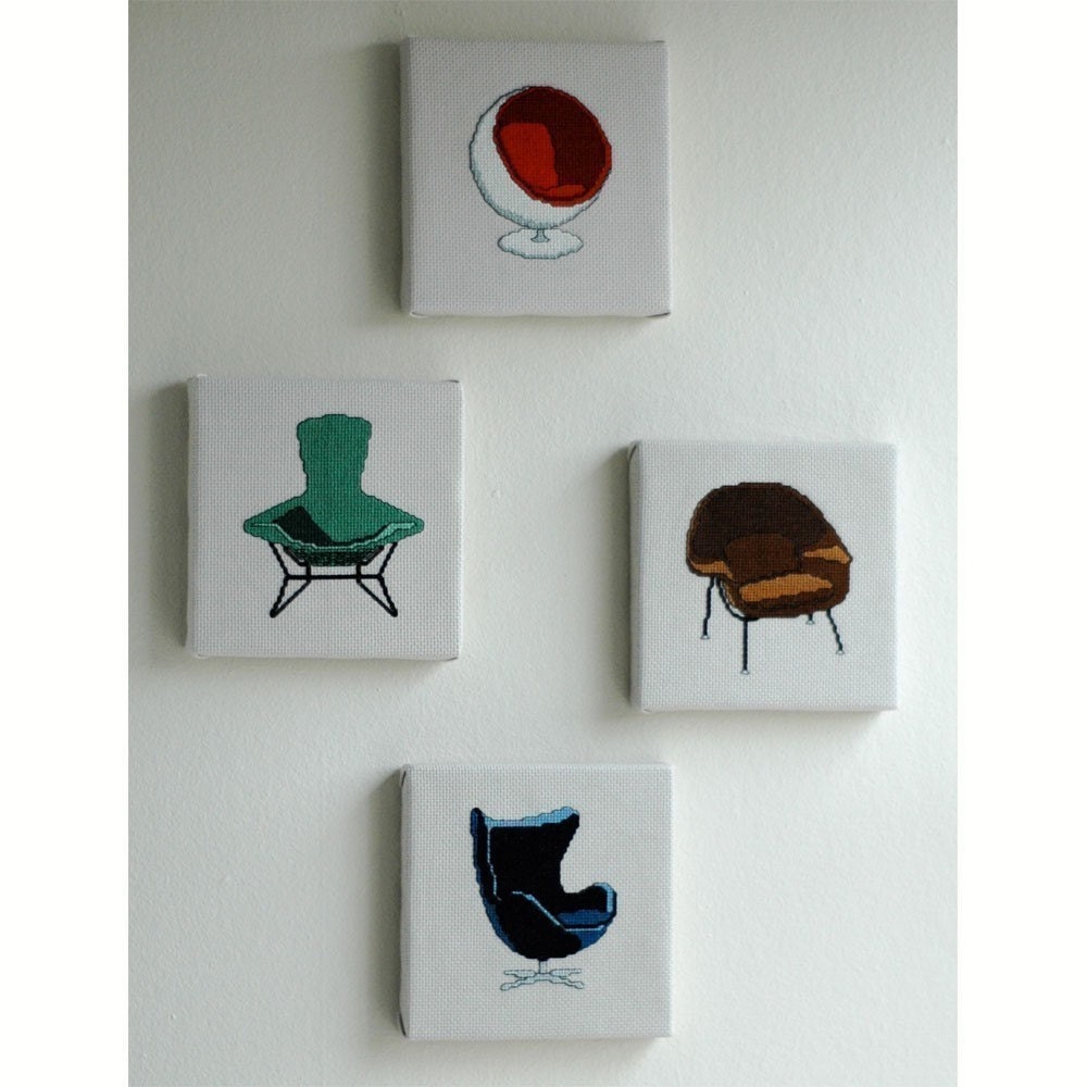 4 Modern Chairs on SALE. Counted Cross Stitch Pattern PDF.