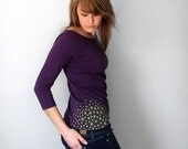 Star Moss Womens Boatneck Tshirt  in Eggplant - size  Medium or Large - clothing amethyst / grape / gift for her