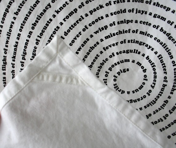 Black and White Tea Towel : Animal Group Nouns Design / organic / eco friendly hostess gift