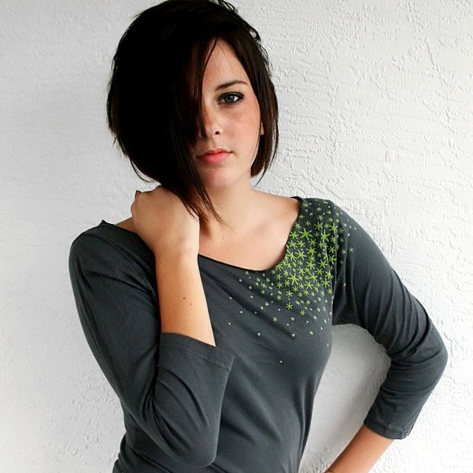 Star Moss Womens Shirt - Boat neck in Gray in size Large :gift for her / fashion clothing, christmasinjuly sale