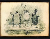 Wood Block- Turtle- Frog- Duck- Dancing In Rain -Childrens Vintage Style Print-Cute -45 - MyFathersHouse4